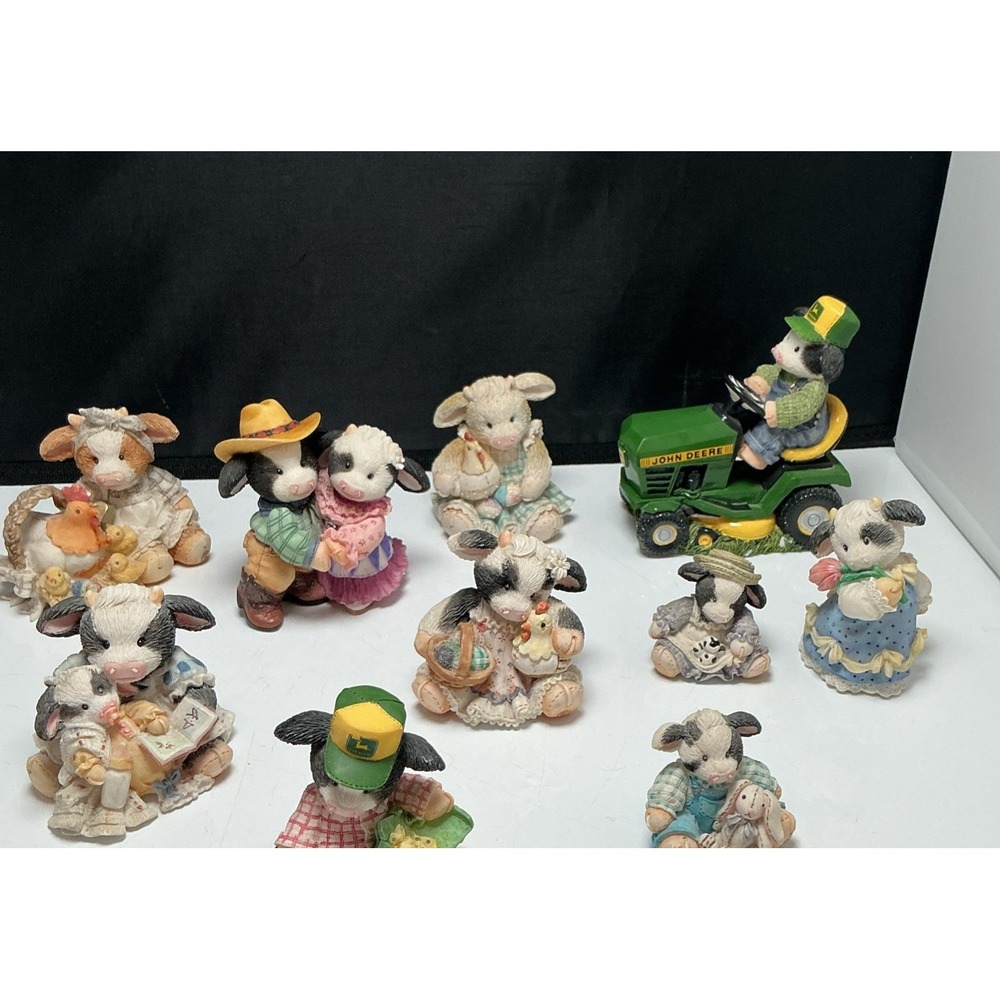 Lot of 10 Enesco Mary's Moo Moos Cow Figurines Vintage John Deere Tractor Boy